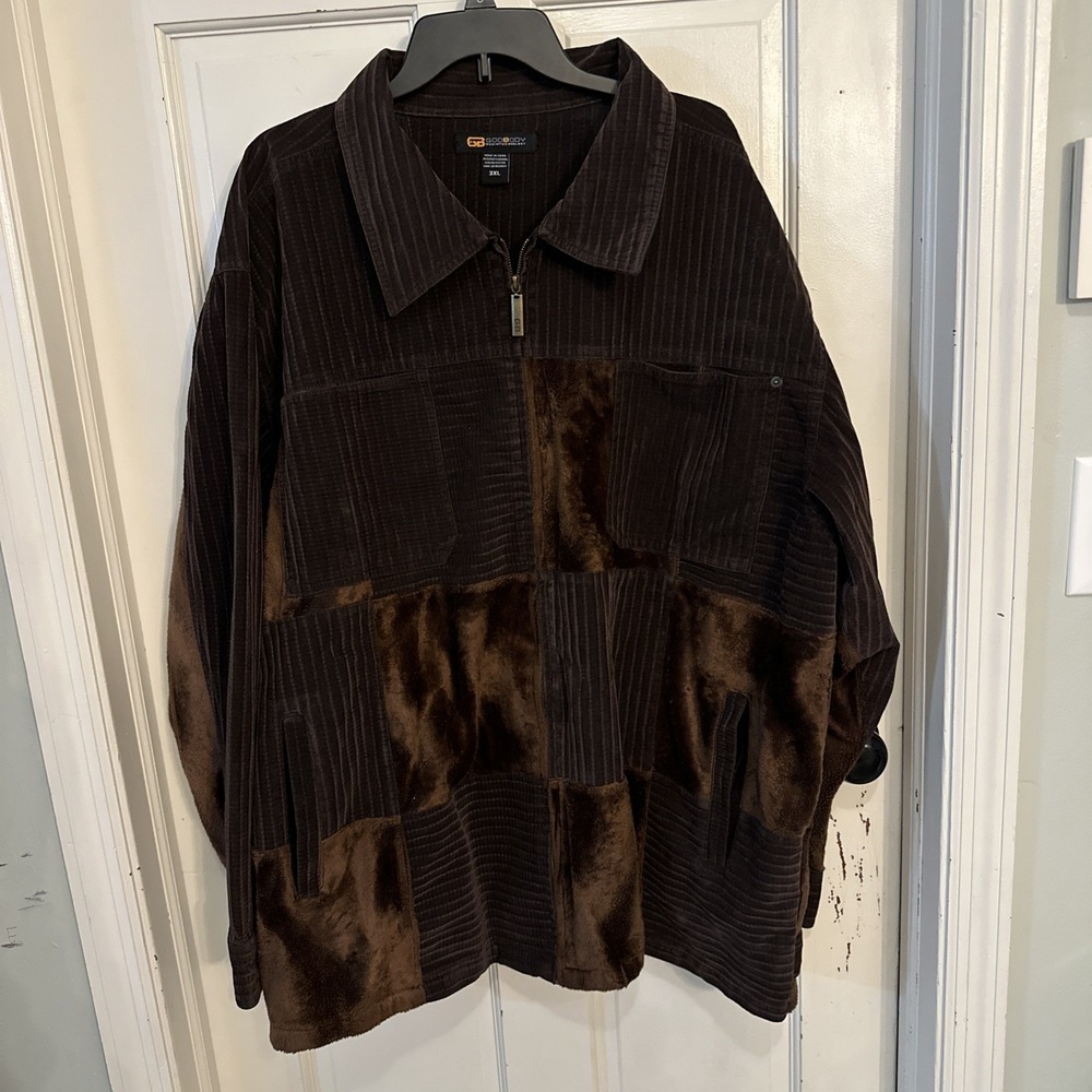 GODBODY DENIM TECHNOLOGY VTG Hip Hop Brown Patchwork Jacket Men's Sz‎ 3X Brown